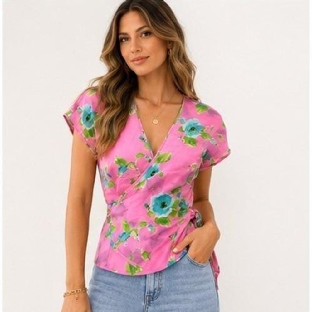 Vintage Ungaro Parallèle Paris Floral Wrap Blouse Pink NWT Made Italy New